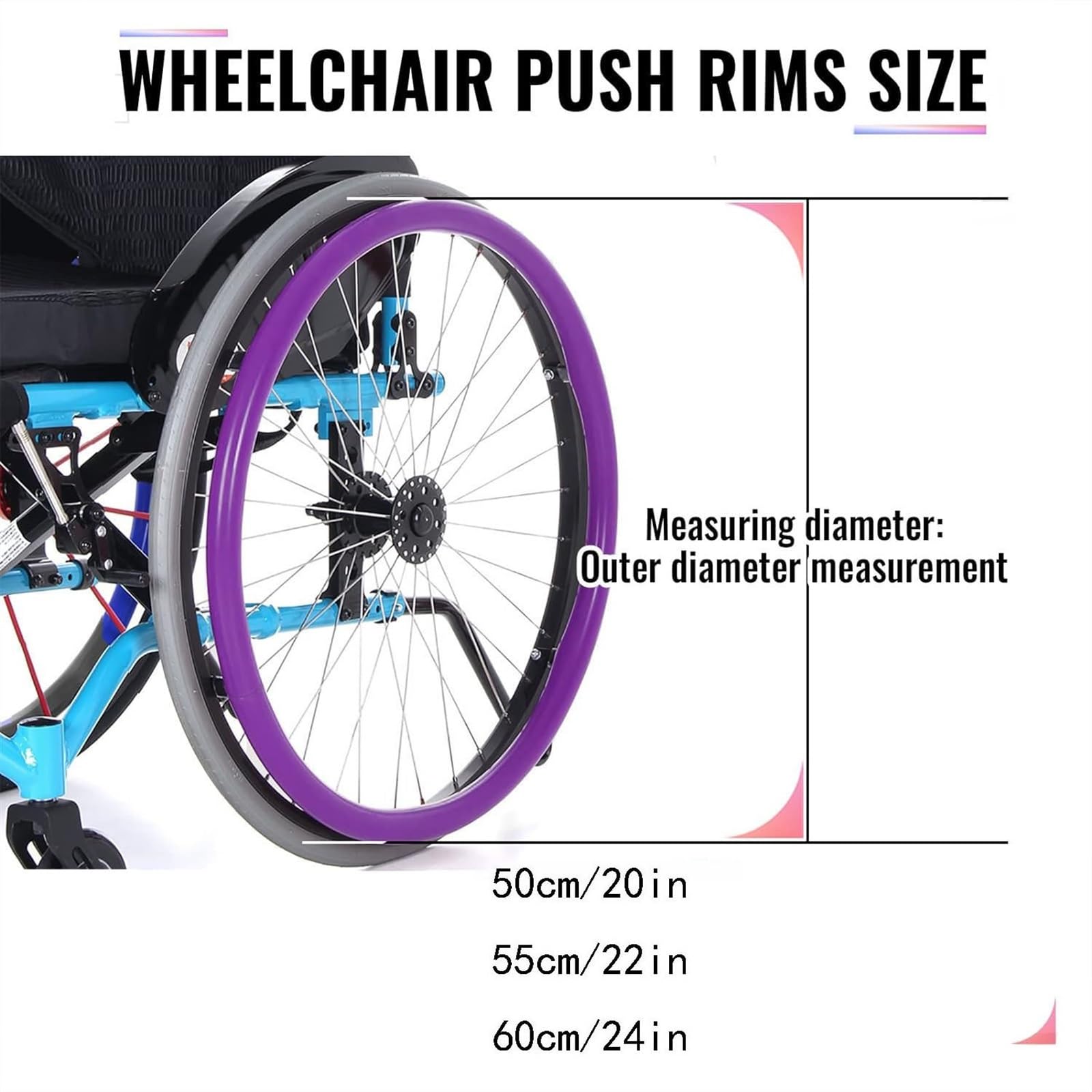 1 par de fundas para silla de ruedas, 20/22/24 pulgadas, antideslizantes, resistentes al desgaste, para empujar con las manos, cubiertas de silicona para llantas de silla de ruedas para adultos, para