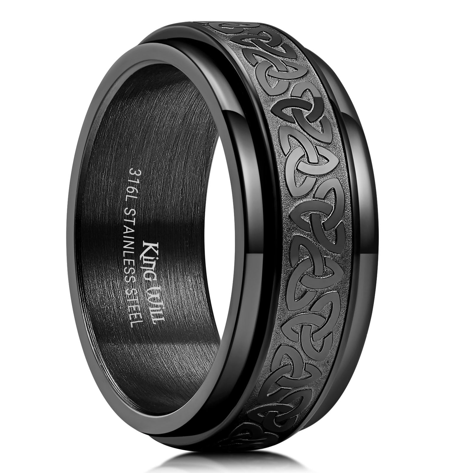 King Will 316L Stainless Steel Spinner Ring for Men Women- 8mm Width Fidget Ring with Dragon/Celtic Knot Pattern, Stress Anxiety Relief Comfort Fit Wedding Band