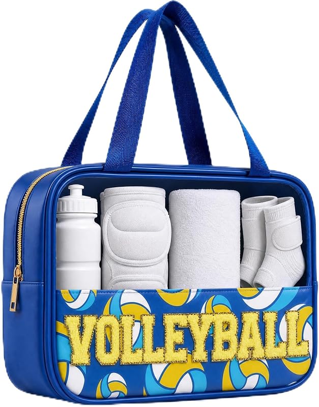 Necessaire transparente PPeen para maquiagem com estampa de vôlei e zíper, modelo stb-ball