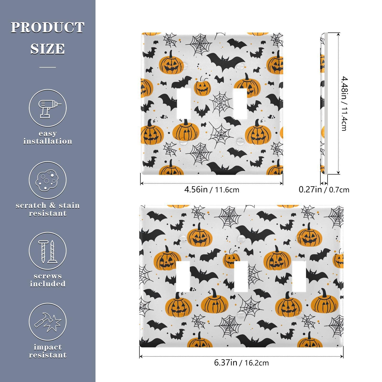 UMIRIKO Halloween Bat Pumpkins Light Switch Cover Plate Covers Decorative Double Toggle Home Decor 202b7070