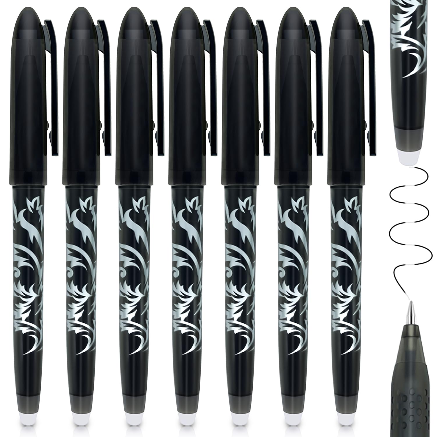 8 Erasable Pens That Rub Out Black Friction Pens with Rubbers on The End,This Black Out Pen Has Pen Eraser Erasable Drawing Book,Ideal Erasable Gel Pens for Writing, Back to School Supplies Stationery