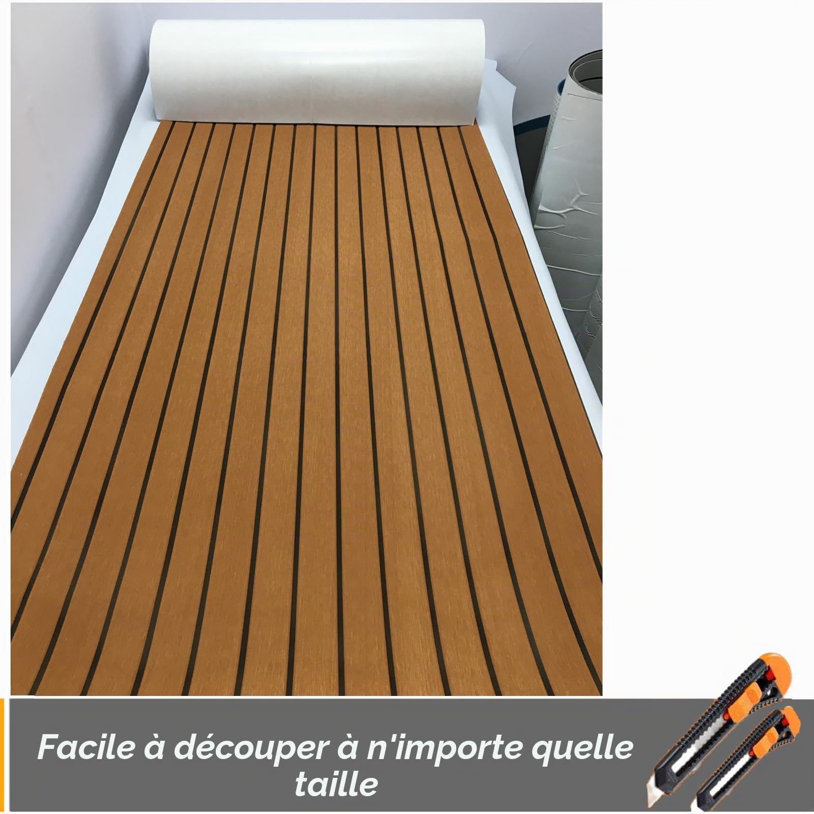 90 × 240cm Tapis Pont Bateau Synthétique de Decking Mousse EVA Autocollant Antidérapant pour Bateau Gonflable Convient pour VR, escaliers de Jardin, Entretien et décoration de terrasse