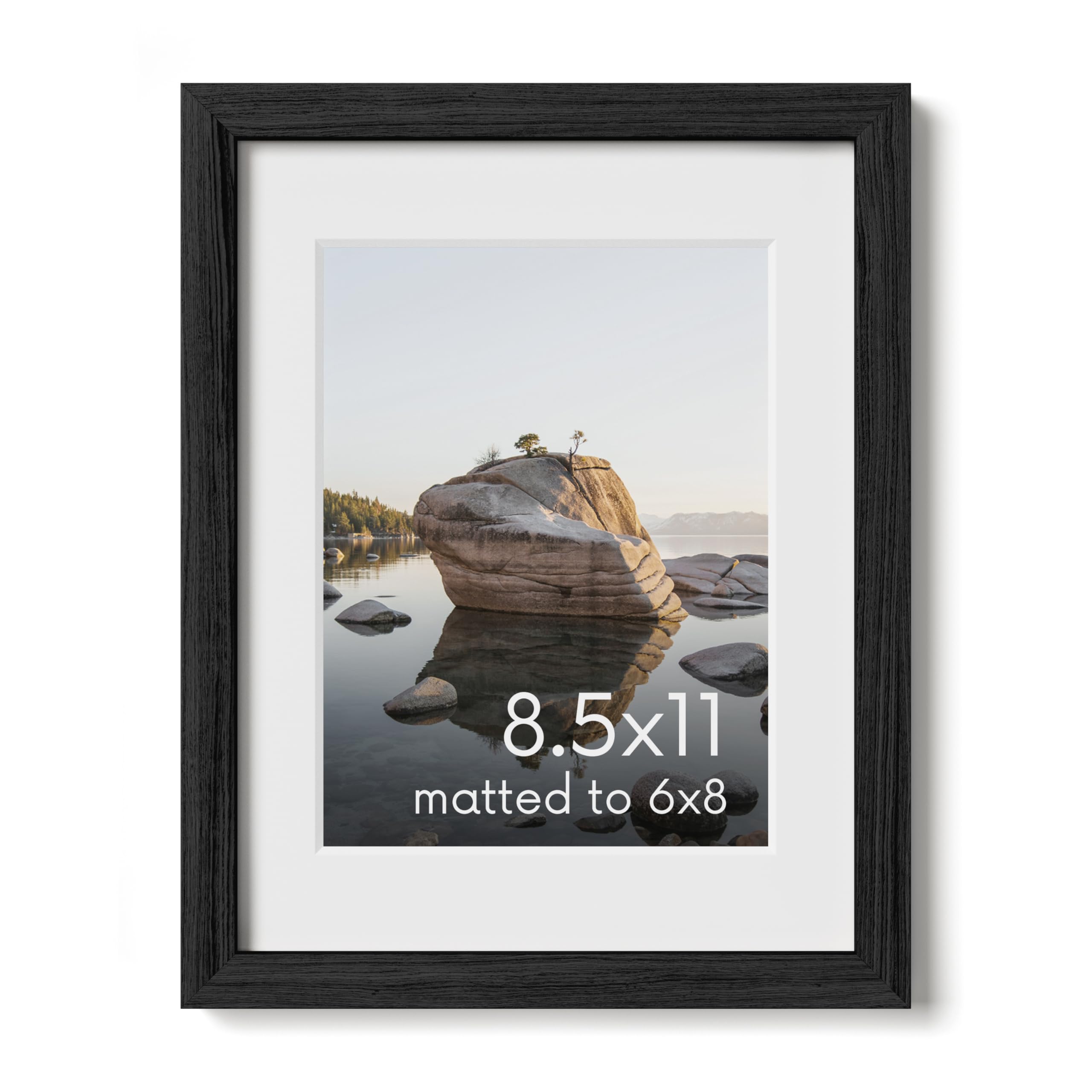 HAUS AND HUES 8.5x11 Picture Frame with Real Glass and Black American Oak Matted to 6x8-8.5 x 11 Picture Frame - Includes Vertical & Horizontal Hang - Ideal for Home, Room, Office (8.5x11 in, Black)