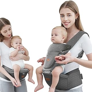 Baby Carrier with Hip Seat, Baby Carrier Newborn to Toddler up to 44lbs, 6-in-1 Ways to Carry, All Seasons, Adjustable Baby Holder Carrier for Breastfeeding(Grey)