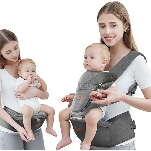Baby Carrier with Hip Seat, Baby Carrier Newborn to Toddler, 6-in-1 Ways to Carry, All Seasons, Adjustable Baby Holder Carrier for Breastfeeding(Grey)