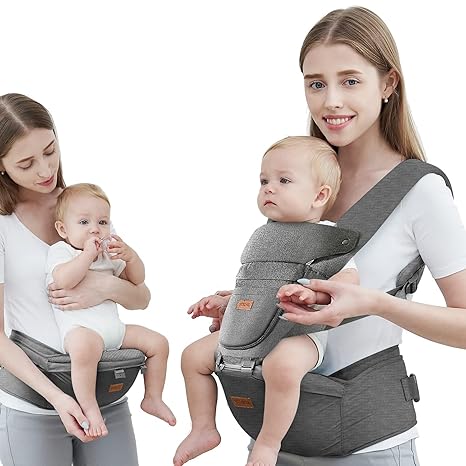Baby Carrier with Hip Seat, Baby Carrier Newborn to Toddler up to 44lbs, 6-in-1 Ways to Carry, All Seasons, Adjustable Baby Holder Carrier for Breastfeeding(Grey)