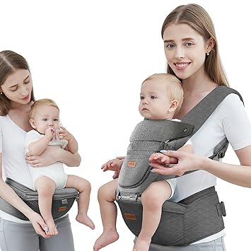 Baby Carrier with Hip Seat, Baby Carrier Newborn to Toddler up to 44lbs, 6-in-1 Ways to Carry, All Seasons, Adjustable Baby Holder Carrier for Breastfeeding(Grey)