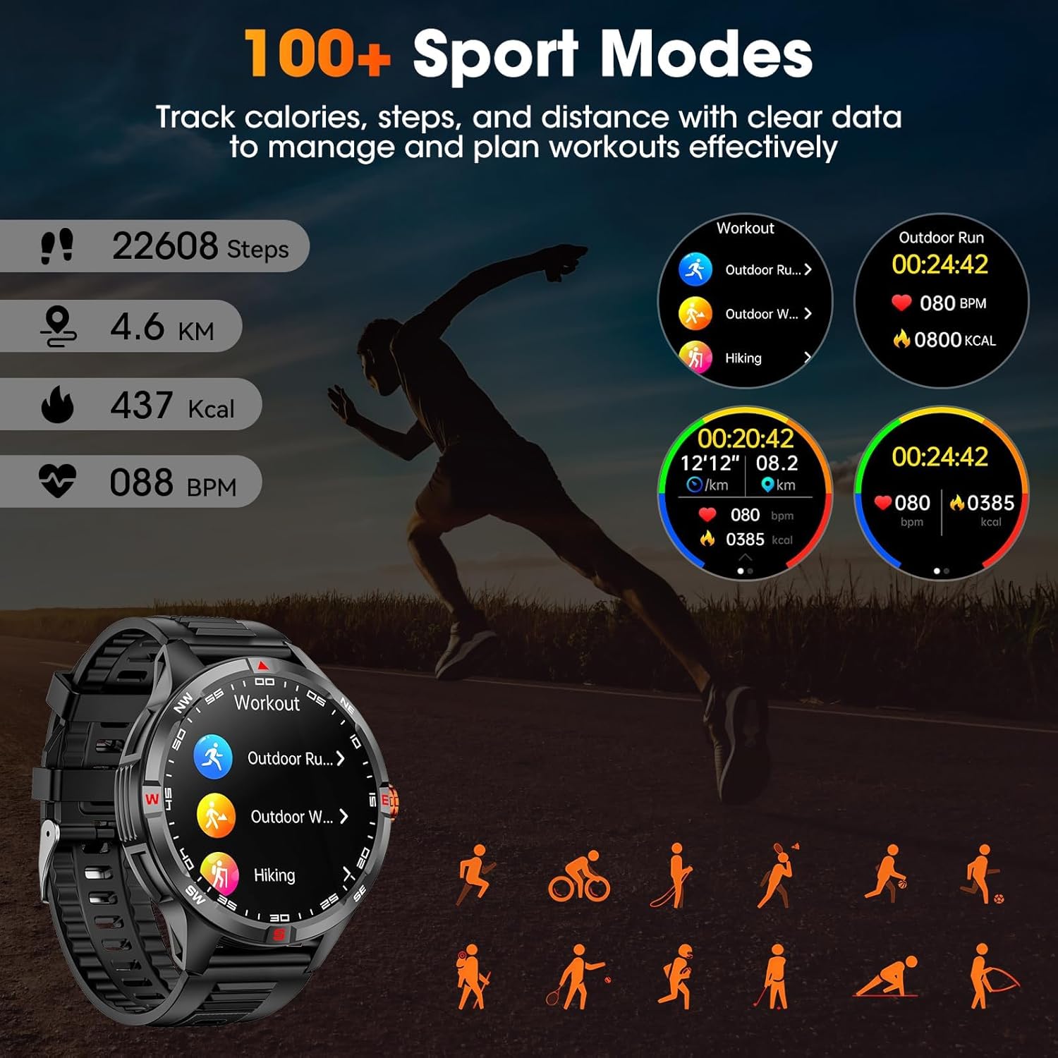 Military Smart Watches for Men, Smartwatch with 1000 mAh Battery, 1.46"" HD Screen with Answer/Make Call, Multiple Sport Modes Men's Fitness Tracker Watch for Android/iPhone, Heart Rate/Sleep Monitor