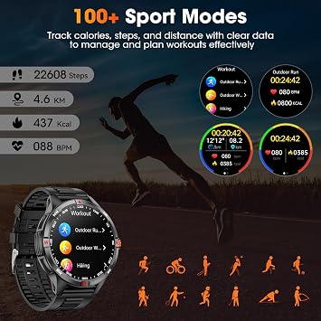 Military Smart Watches for Men , Smartwatch with 1000 mAh Battery, 1.46 HD Screen with Answer/Make Call, Multiple Sport Modes Fitness Tracker for Android/iPhone,Heart Rate/Sleep Monitor (Black)