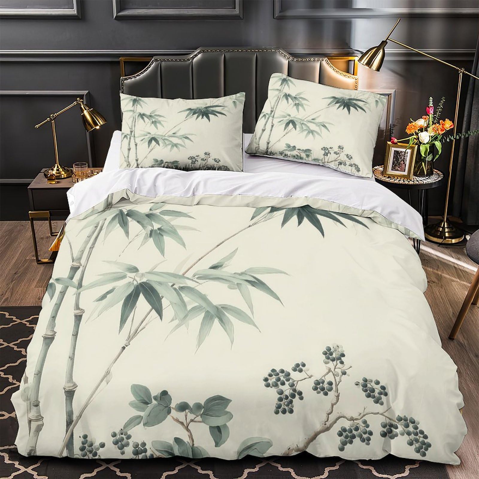 Parure de lit blaireau floral 260x220 cm avec housse de couette microfibre et taies d'oreiller