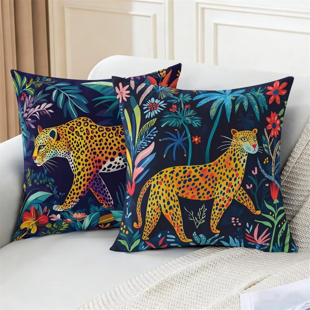 Federe Cuscini Divano 60x60 cm Federe Morbido Copricuscini Animali in Velluto, 2 Pezzi Copri Cuscini per Divano Nordico Decorativi Federa Cuscino Giungla Leopardo per Camera da Letto Soggiorno (IU33)