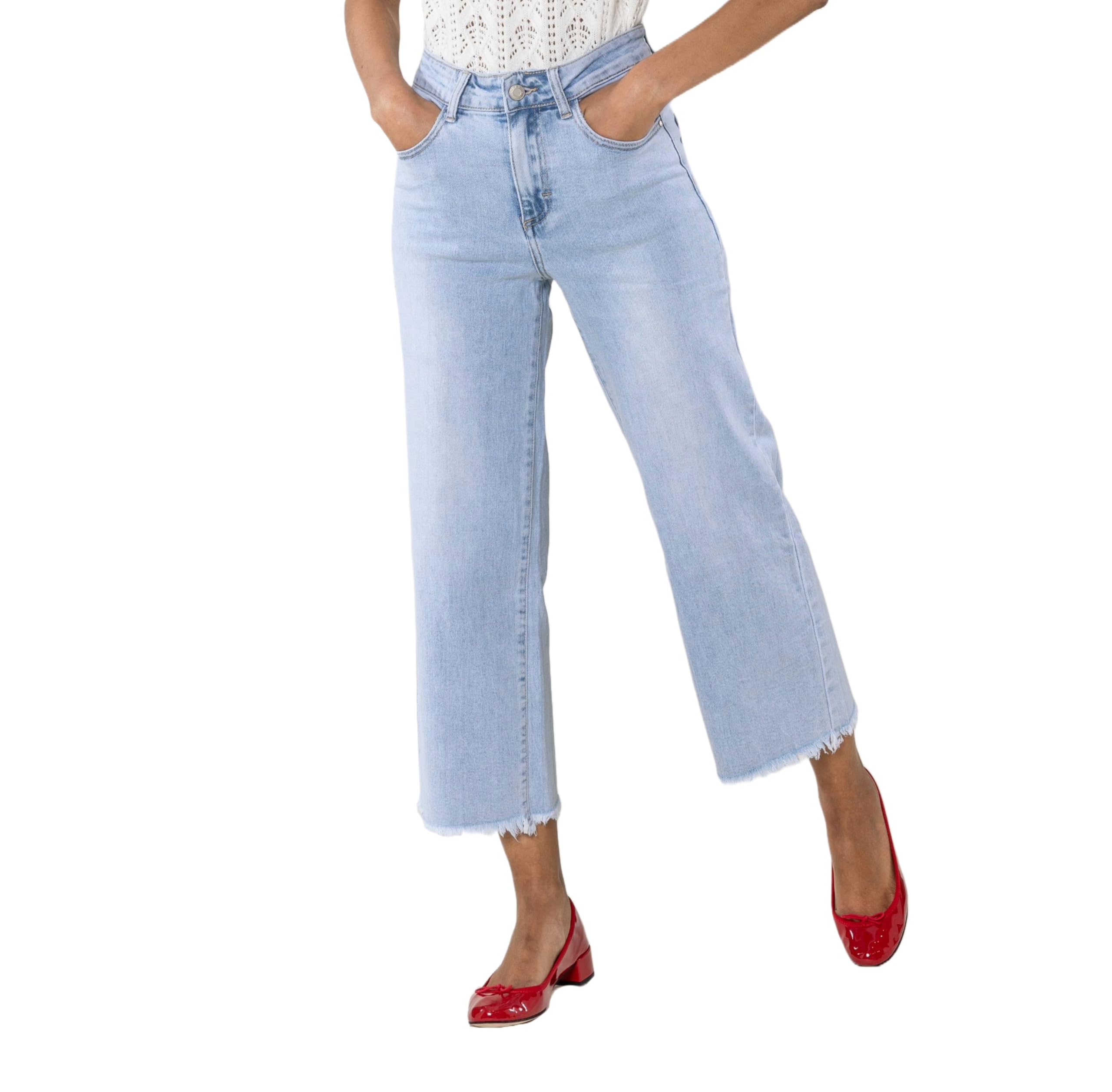 Nina Carter Q1850 damskie spodnie jeansowe Flared Cropped 3/8, dżinsy o wyglądzie "Used Look", wysoki stan