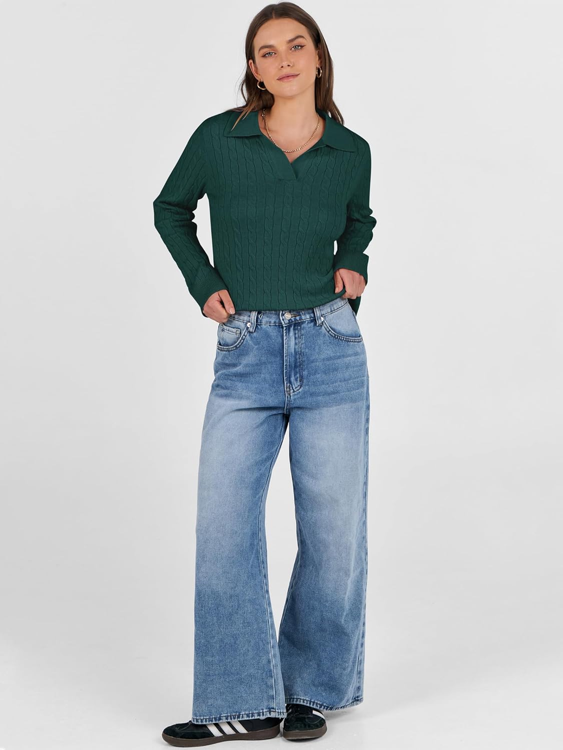 ANRABESS Womens Cable Knit Sweaters Long Sleeve V Neck Sweater Tops Casual Pullover Polo Shirts 2025 Fall Fashion Outfits - Image 5