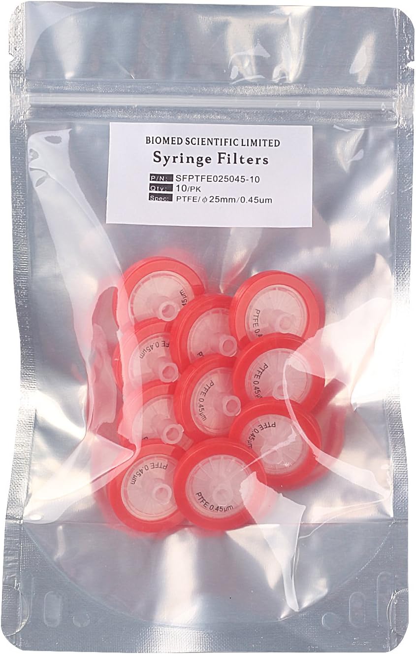 Syringe Filters PTFE 25MM Diameter 0.45um Pore Size Non sterile Pack of 10