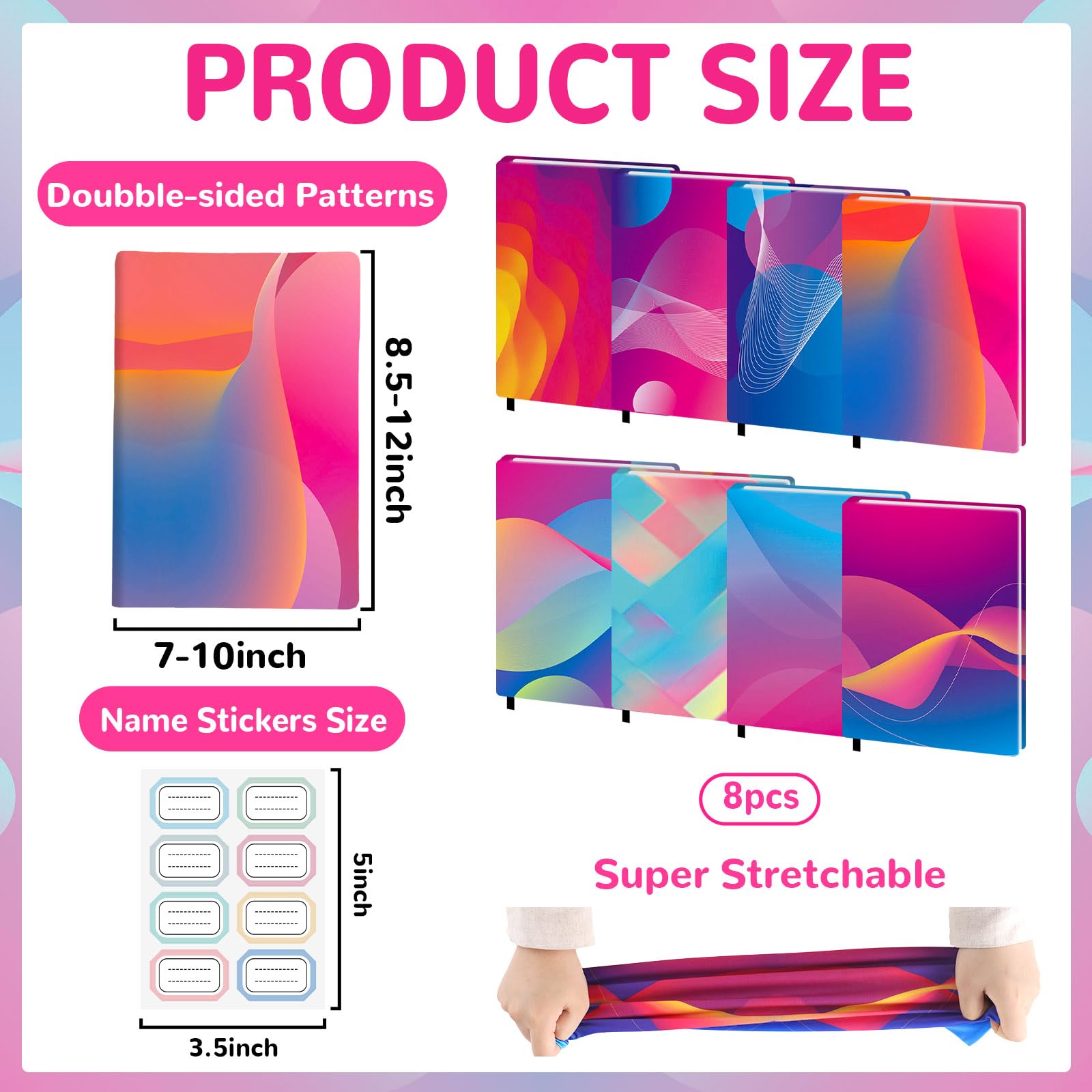 Confezione da 8 copertine protettive per libri, riutilizzabili, in tessuto, 22,9 x 28,9 cm, fluorescenti, elasticizzate, con etichetta adesiva, per la maggior parte dei libri di testo con copertina