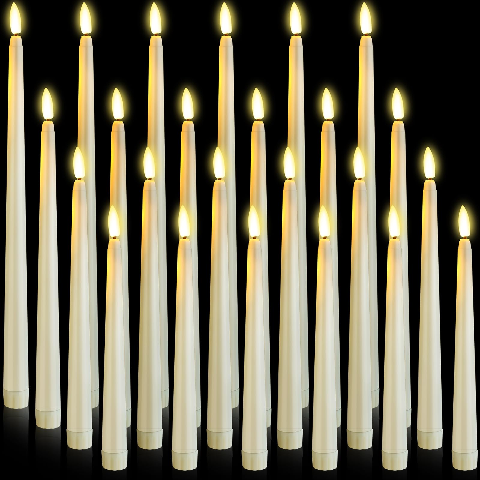Photo 1 of Rossesay 24 Pcs Flameless LED Taper Candles Battery Operated Candle 8.5", 9.65", 10.8", 12.8" Flameless Candlesticks Flickering for Christmas Church Wedding Indoor Decoration(Classic, Ivory)