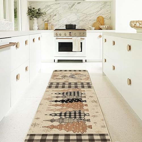 Miniatura 7 de Artoid Mode Juego de 2 tapetes de cocina de Navidad con diseño de copos de nieve, decoración de invierno, alfombras de cocina de bajo perfil para