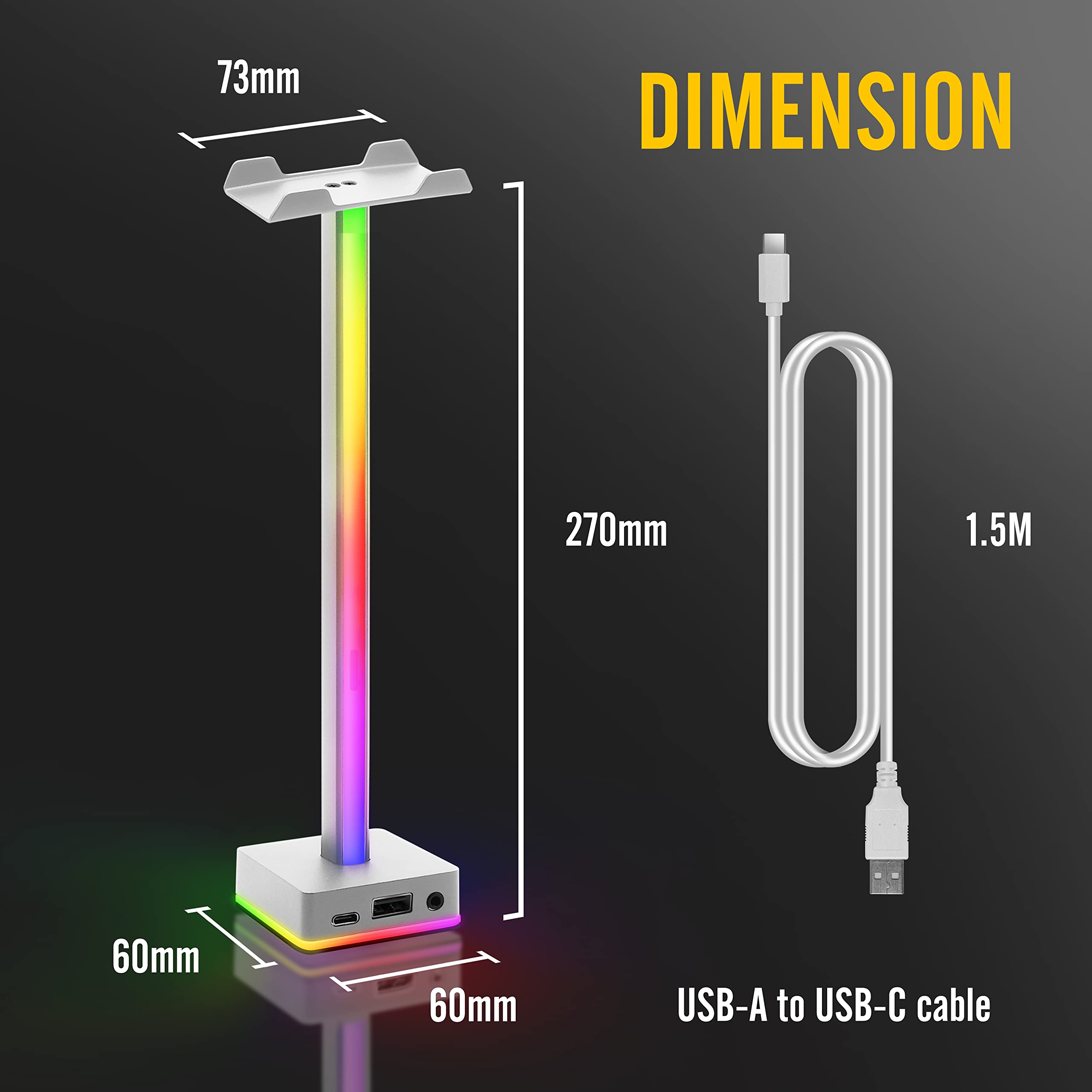 EZDIY-FAB USB LED Light Bar stojak na słuchawki, nastrojowe podświetlenie RGB, 50 wbudowanych trybów kolorów, uchwyt na słuchawki dla graczy, do gier, PS5, akcesoria, biurko, biały