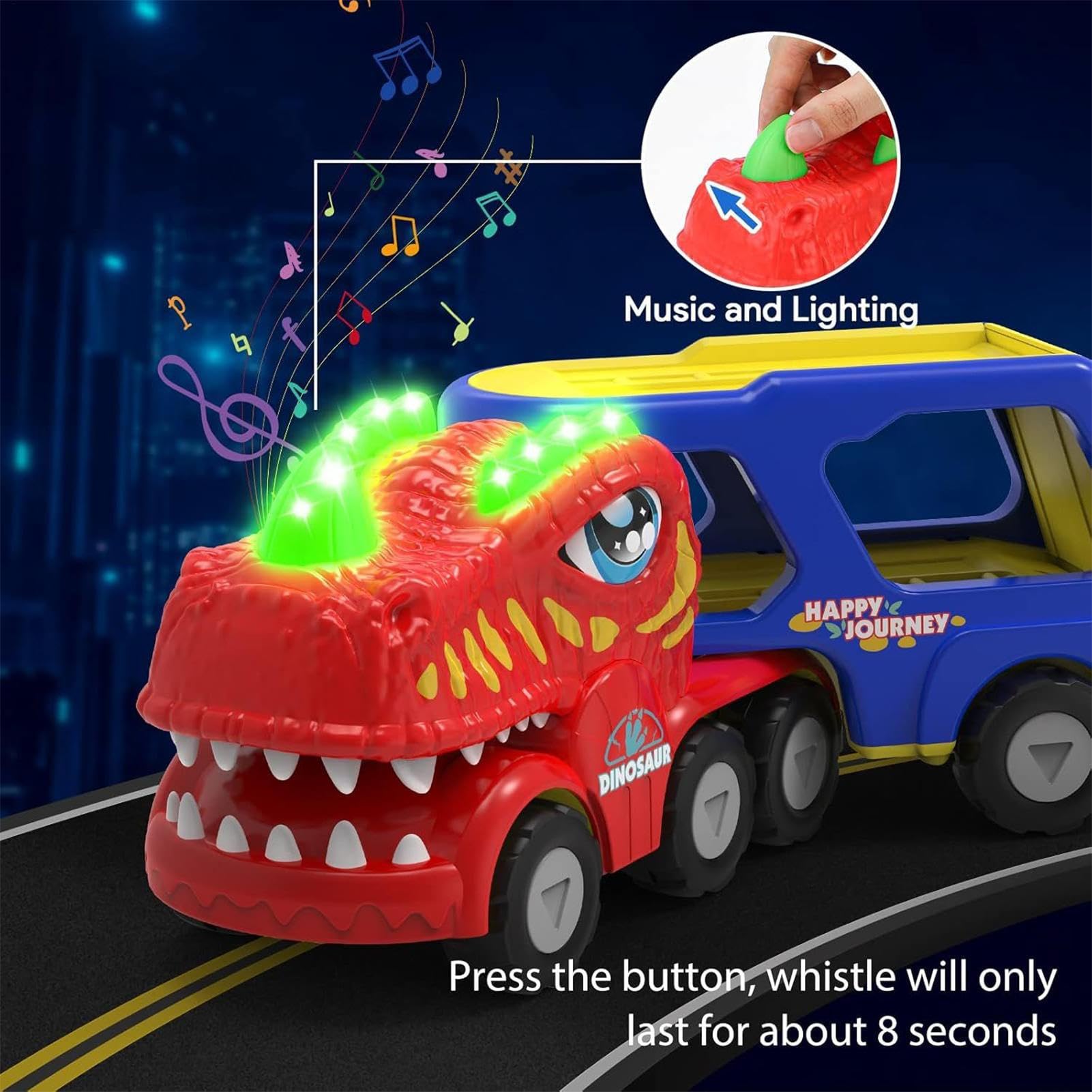 Camion Dinosauro Con Auto Tynosaurus Grande Camion Elettrico Con 4 | Figurine Dinosauri Veicoli Set Per Età Prescolare E Studenti