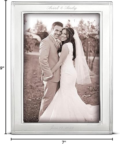 Miniatura 8 de Cunill Marco de fotos personalizado de plata esterlina, marco grabado Madison de 5 x 7, marco grabado personalizado, parte trasera de madera de caoba