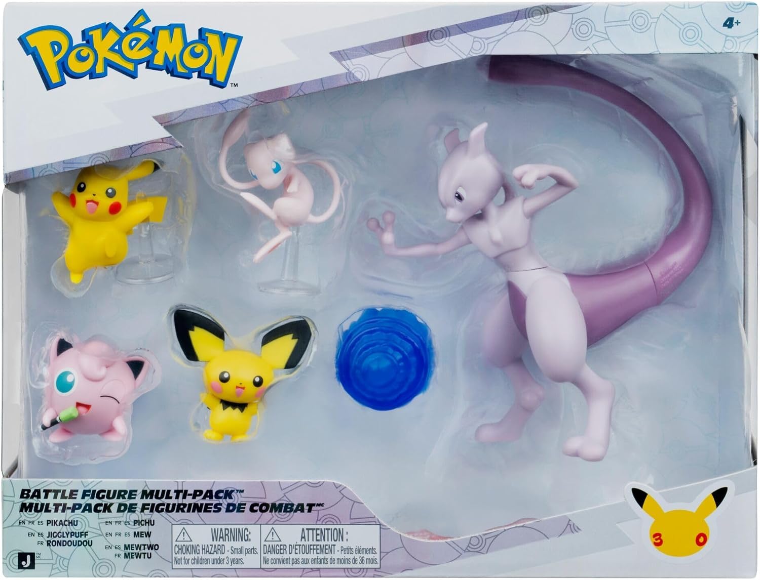 Pokemon Battle Figurka 5-pak – 10 cm figurka Mewtwo i figurki bojowe | Figurka Mewtwo 4,5 cala plus cztery 5-calowe figurki bojowe