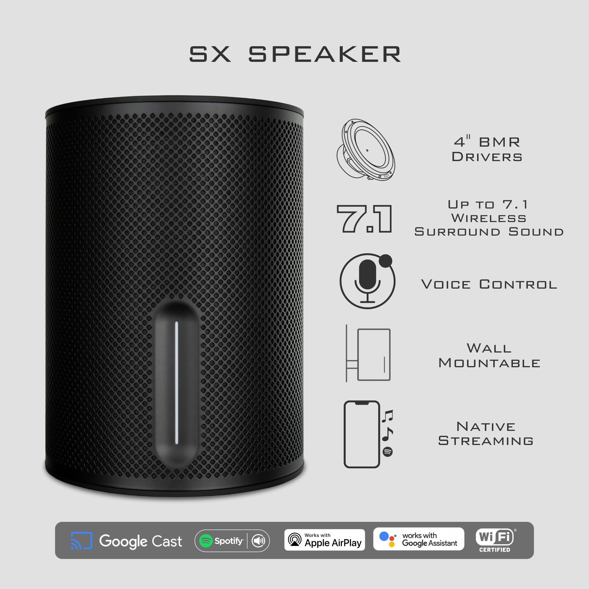 VSSL SX Wireless Home Speaker | Premium Audio with Built-in Streaming | Multi-Room Capability | Dolby Digital Certified | Native Streaming with AirPlay 2, Chromecast, Spotify, Siri, Google Assistant