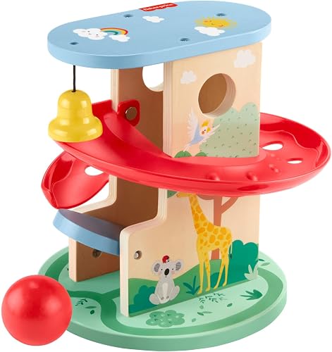 Fisher-Price Mattel Baby & Toddler Toy Wooden Treehouse Ball Run, 2 Wood Pieces for Infants Ages 9+ Months, HXT92