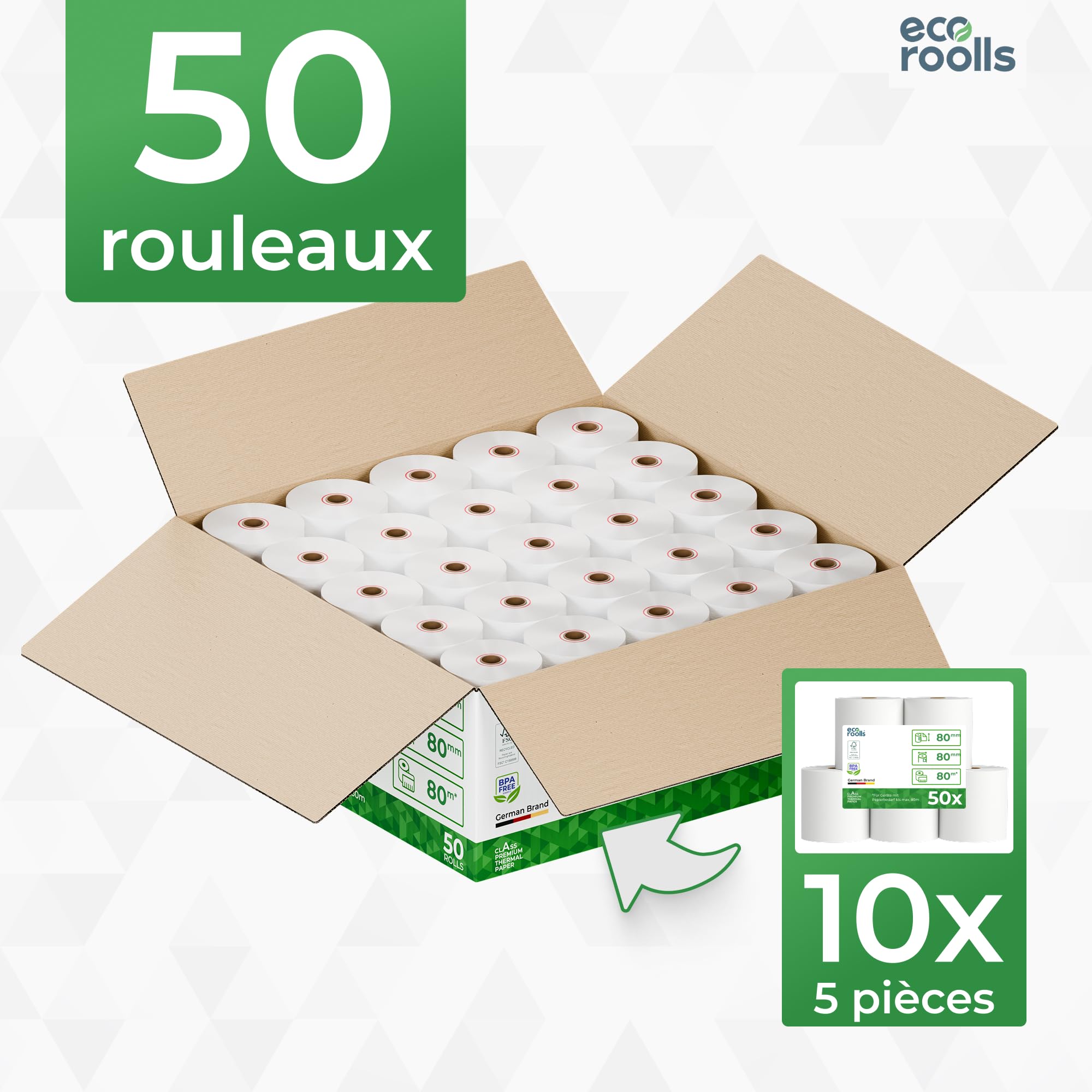 Bobine Thermique 80x80x12 - Rouleau 80x80 pour imprimante - Rouleau imprimante thermique 80mm x 80m x 12mm - Sans BPA - [50x]