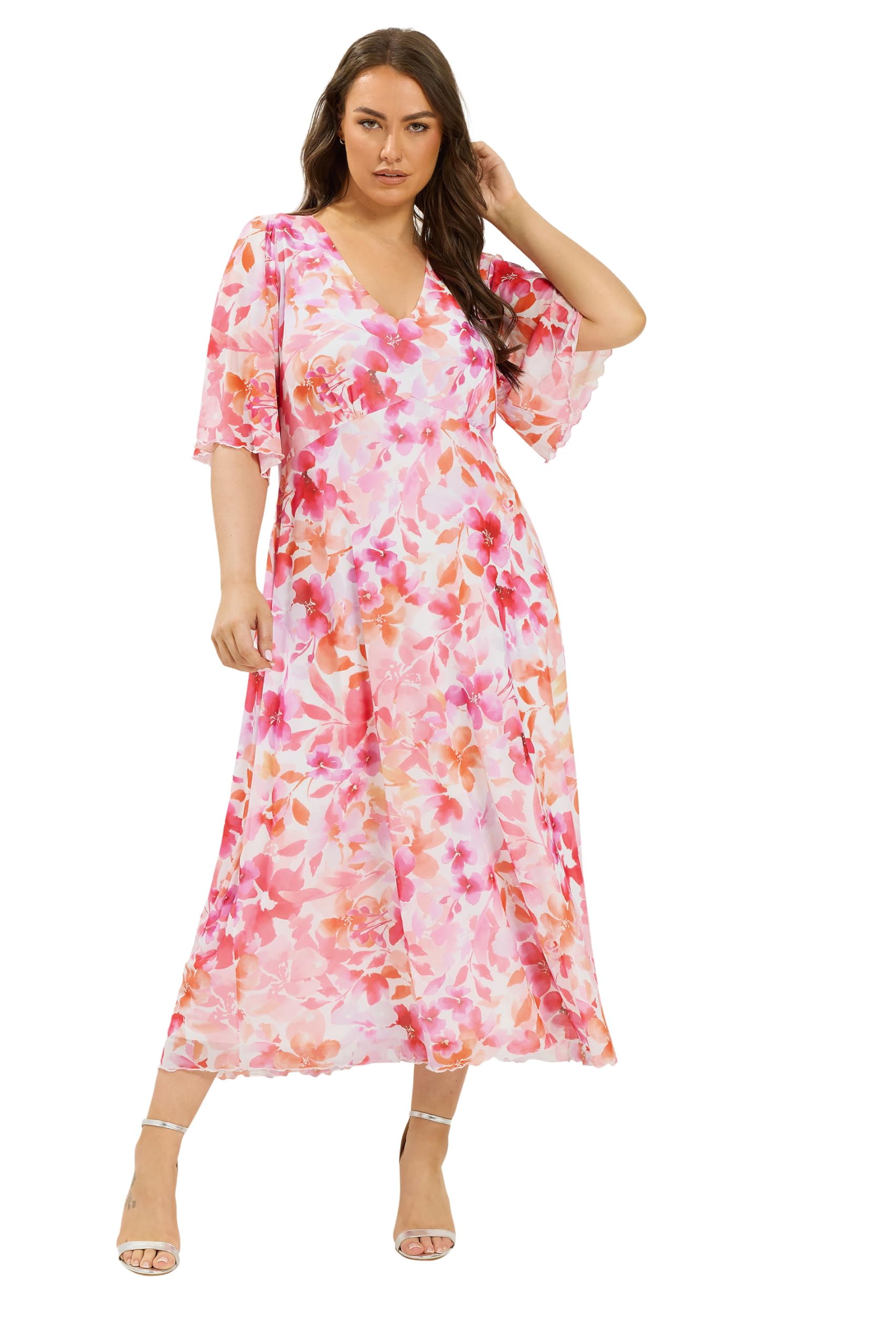 Yours Curve Floral Print Maxi Dress - Women's - Plus Size Curve Pink
