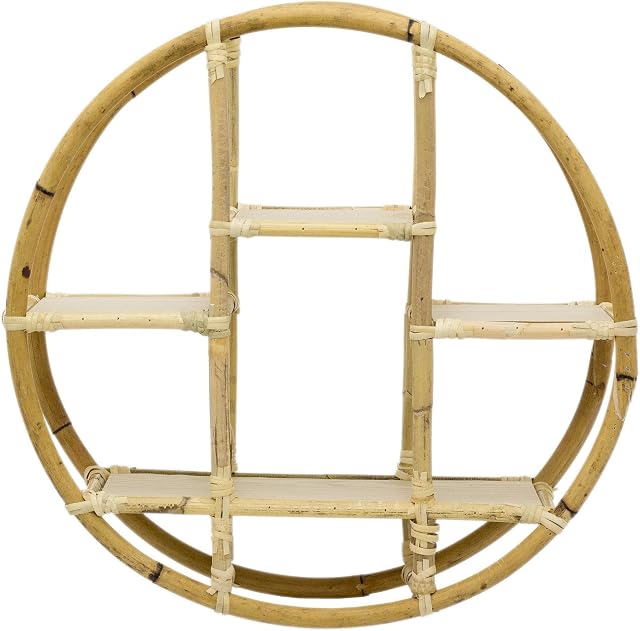 50cm Wall Mounted Rattan Floating Shelf Storage Unit | Boho Wicker Cane Shelving Unit | Vintage Style Round Display Shelf