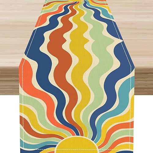 Miniatura 13 de Camino de mesa floral retro de los años 70, retro, vintage, floral, hippie, funky, años 70, 60, abstracto, rosa, estético, moderno, casa de campo,