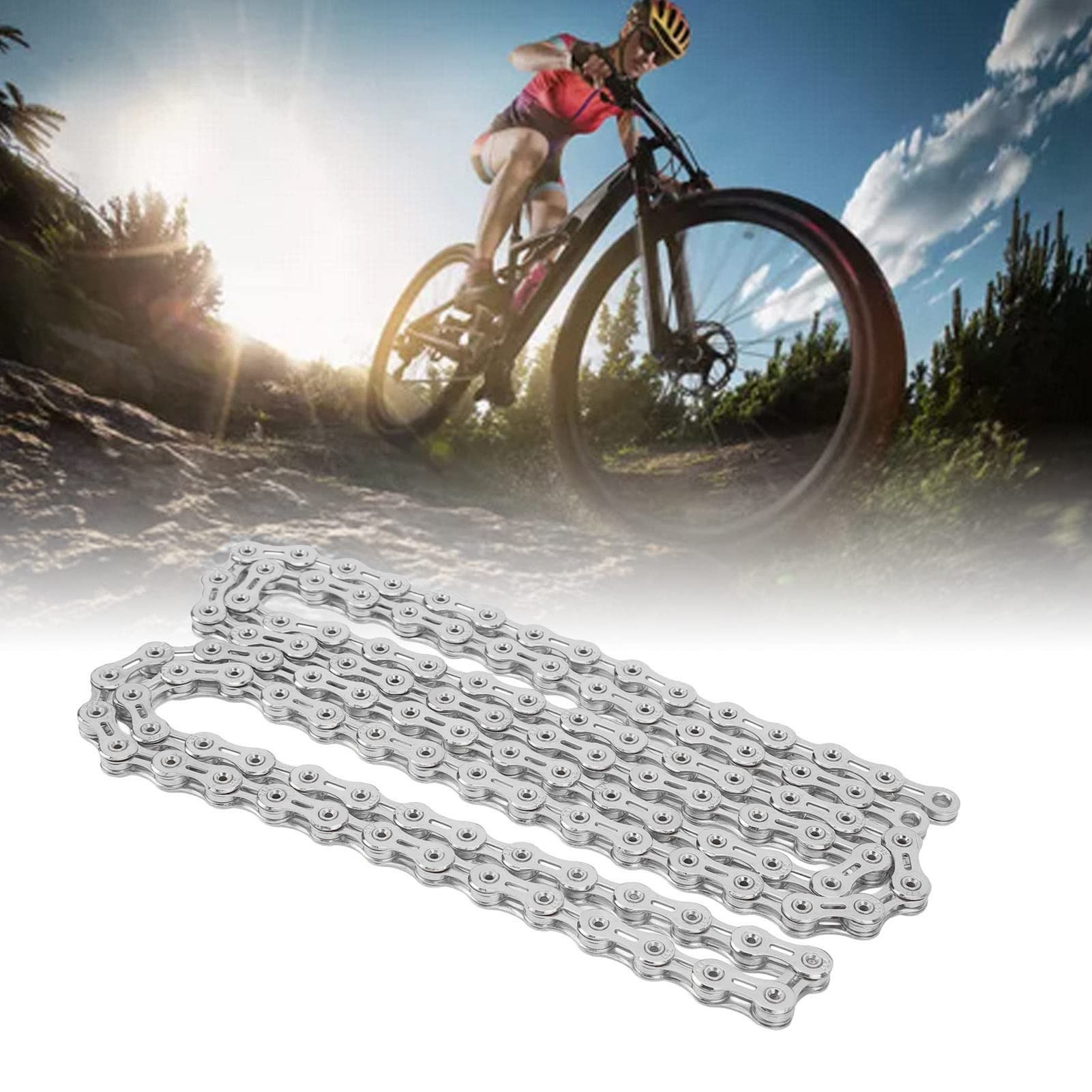 Cadena de bicicleta de acero de aleación hueca profesional para bicicleta de carretera de montaña de 11 velocidades (Silver)
