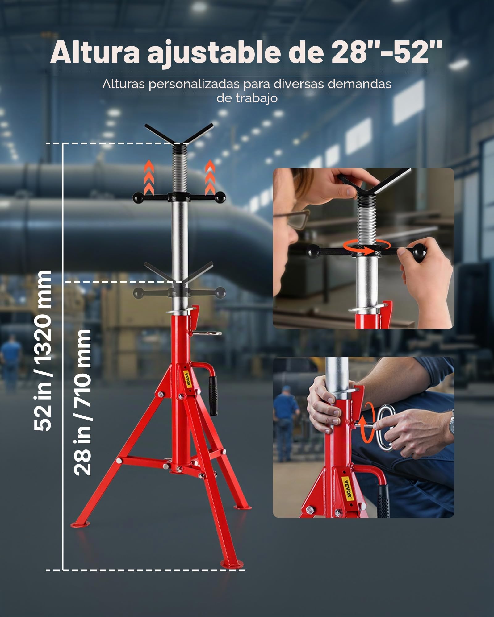 Mophorn Soporte de Tubo Alto con Cabeza en V Plegable Capacidad de Tubo 30 cm, Altura 71-132 cm Capacidad: 4500lbs