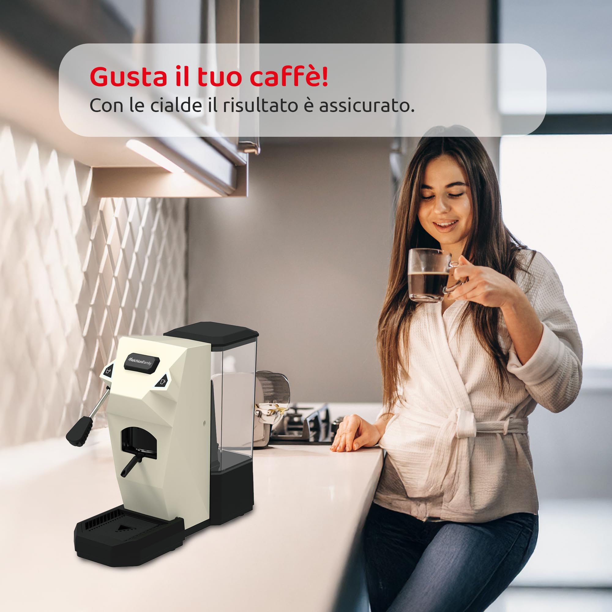 Melchioni Family | CIALDINA Macchina Caffè Espresso compatibile con Cialde E.S.E., 15 Bar, Serbatoio 1L, 2 Pulsanti Espresso e Lungo, Pompa Italiana, 550W