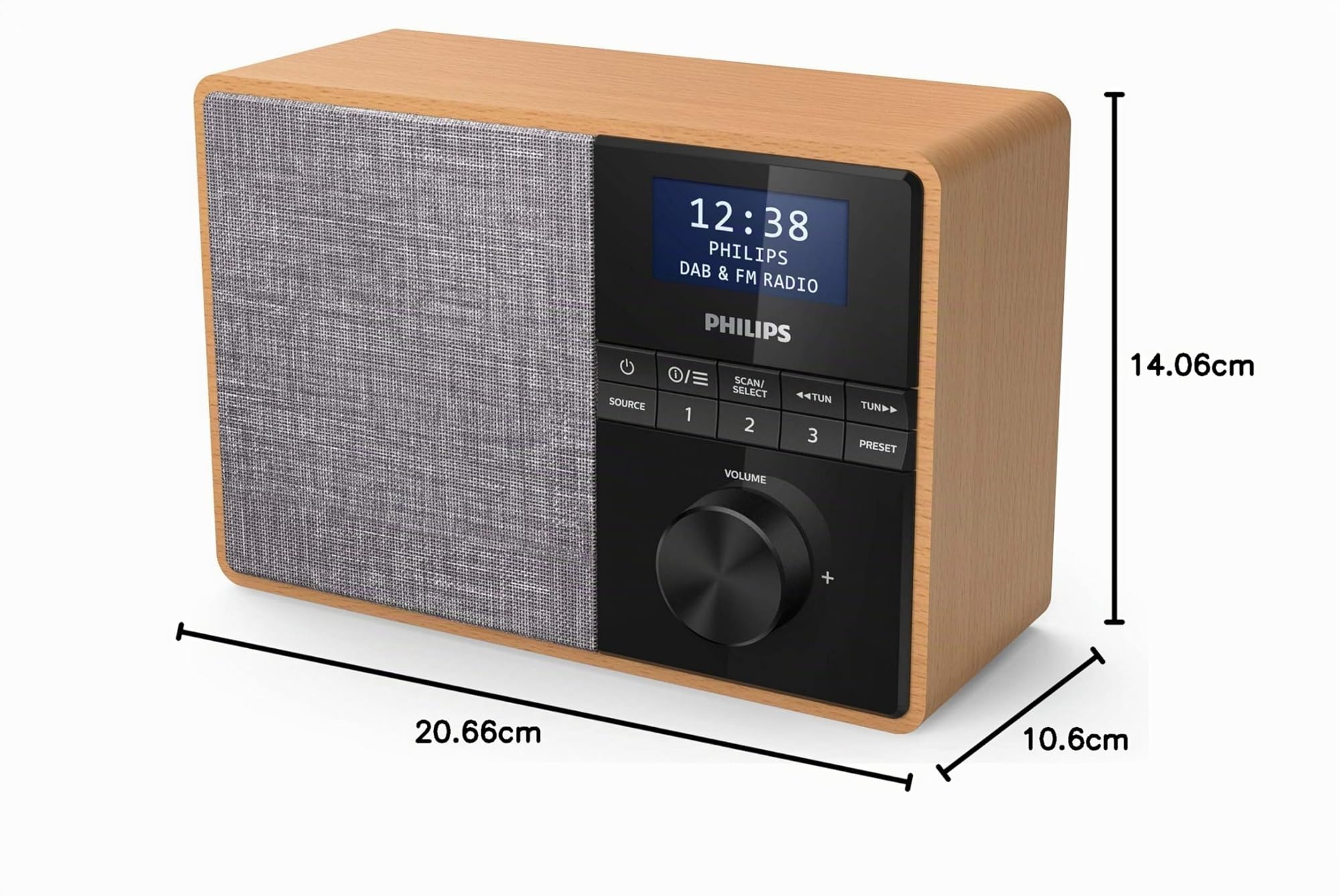 Philips Audio TAR5505/10 Radio Portable, Radio de Cuisine (Bluetooth, Étui Bois, Radio Dab+, Diaphragme 3 Pouces à Large Bande, Minuteur de Cuisine, Fonctionne sur Réseaux Ou à Piles, Noir