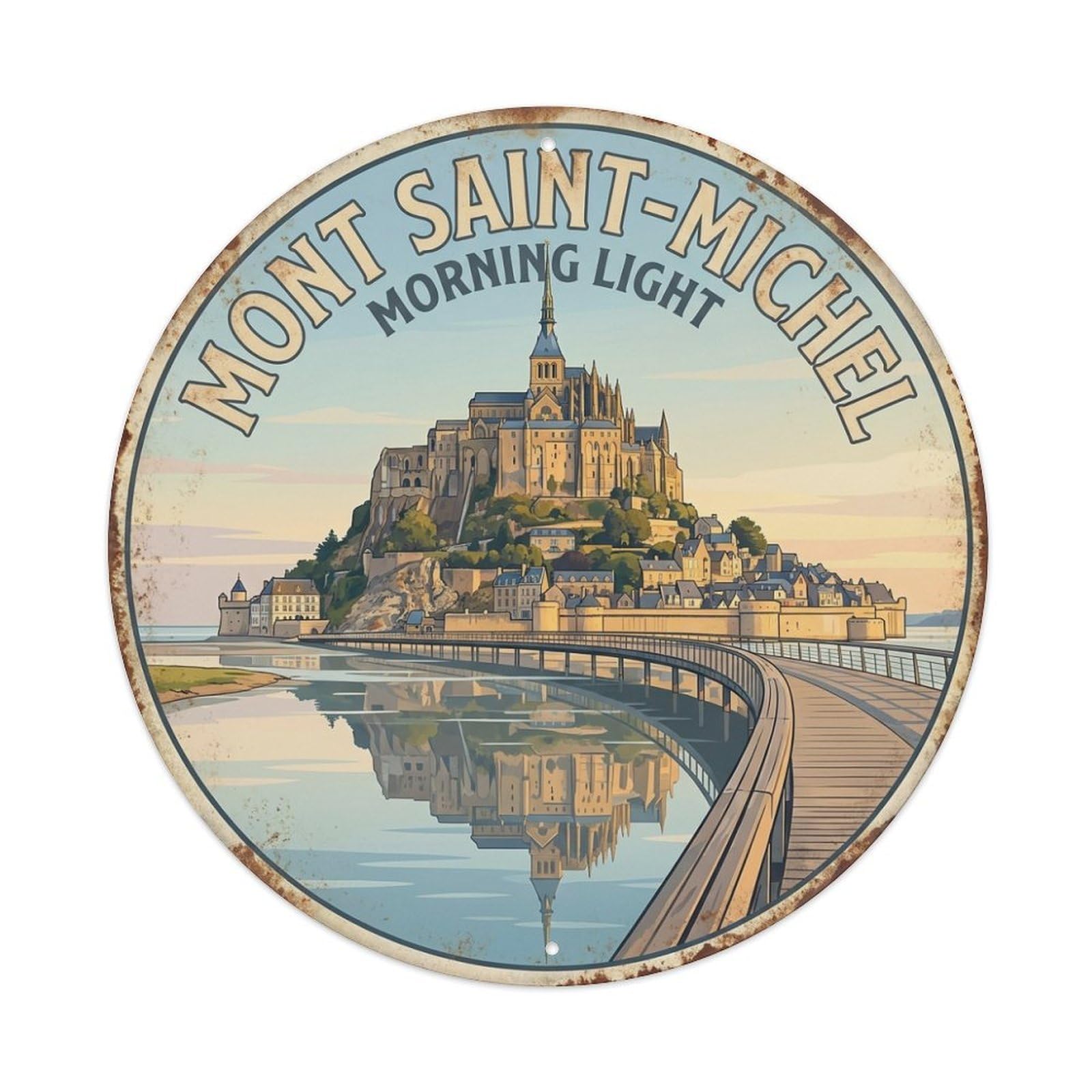 City Travel Morning Light Mont Saint Michel Abbey Metal Tin Sign