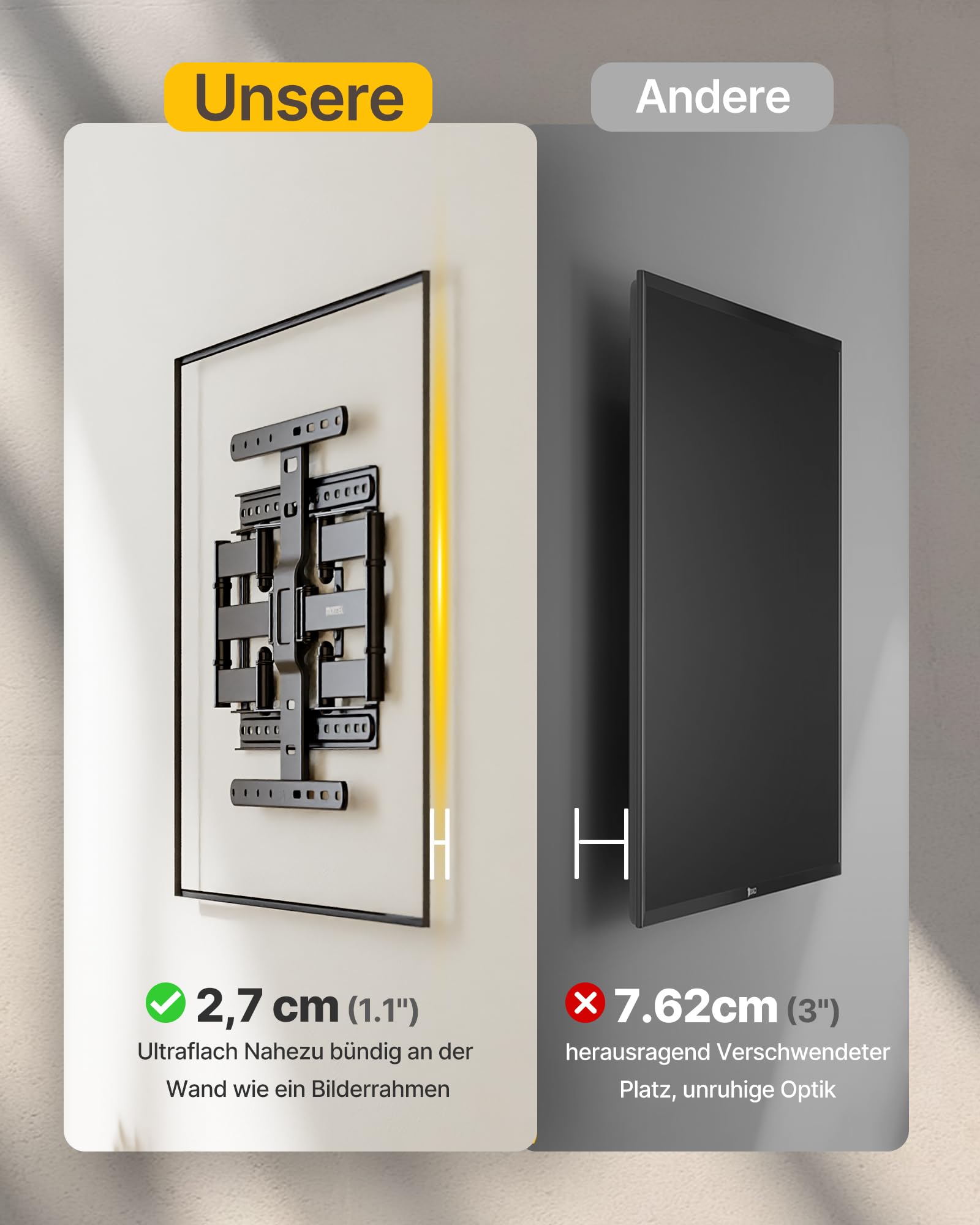 monTEK 1.1" Ultra Slim TV Wandhalterung für 37-75 Zoll Fernseher bis 60kg | TV Halterung Schwenkbar, Neigbar & Ausziehbar, Low-Profil, Vollbewegliche, 4-Fache Tragkraft, Max VESA 400x400mm