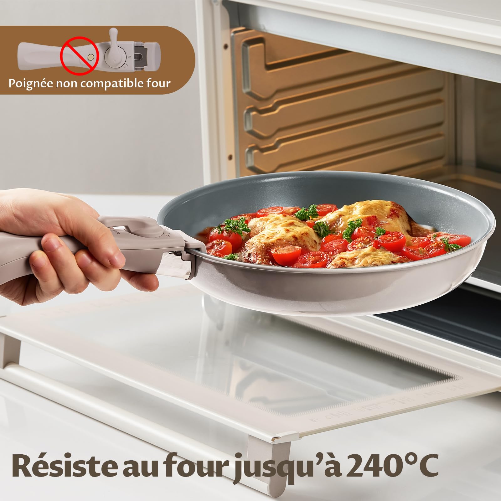 BLAZANT Batterie de Cuisine 7 Pièces avec Poignée Amovible | Poêles en Céramique 20/24/28 cm pour Petites Cuisines, Camping-Car & Camping | Empilable, Induction, Four jusqu'à 240°C, Sans PFAS