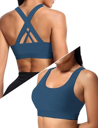 Buauty Sports Bra for Women, Criss Cross Back Medium Support Workout Bras with Removable Cups for Yoga Running Gym