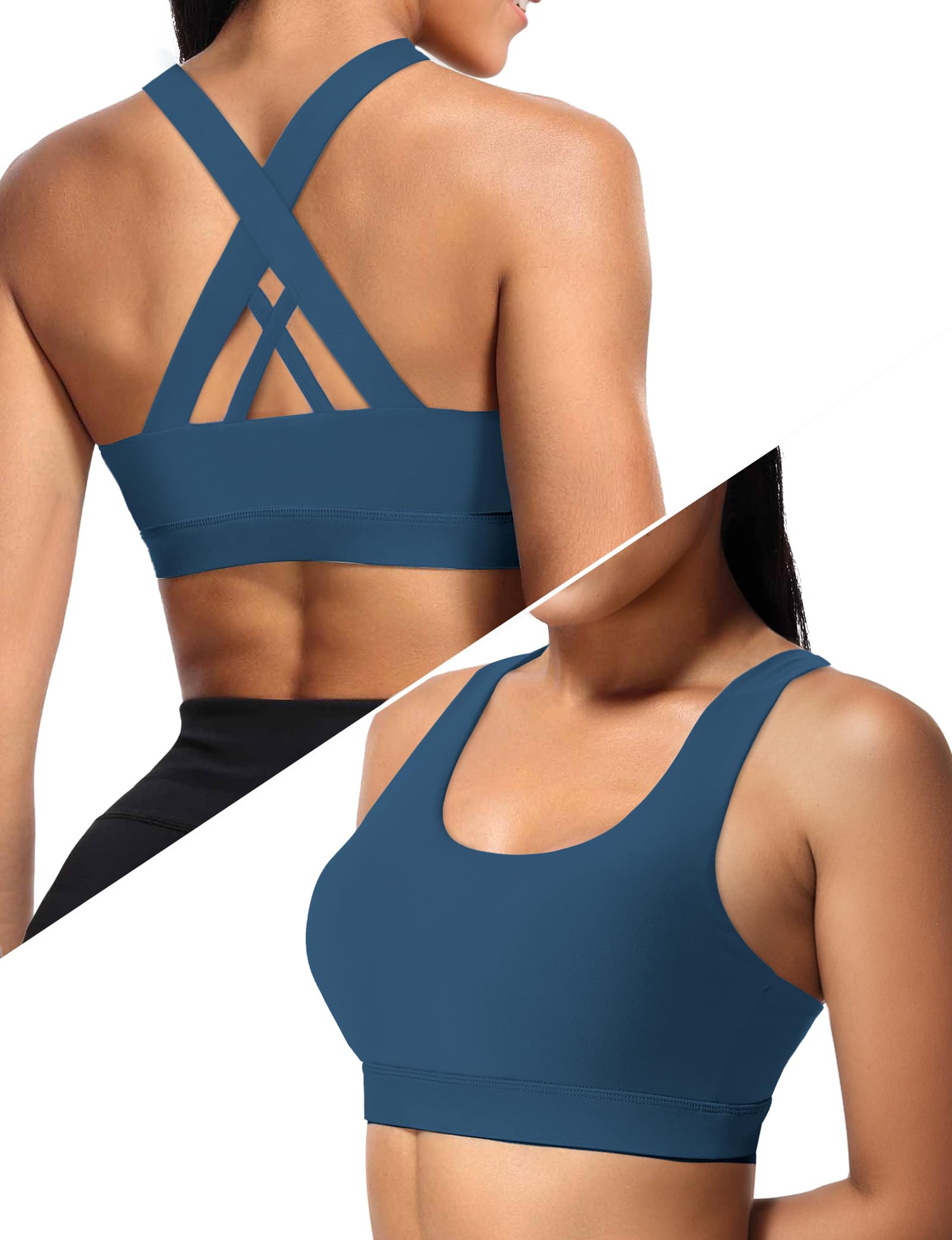 Sports Bras for Women, Criss Cross Back Medium Support Bras for Large Bust, Strappy Yoga Workout Bra with Pads