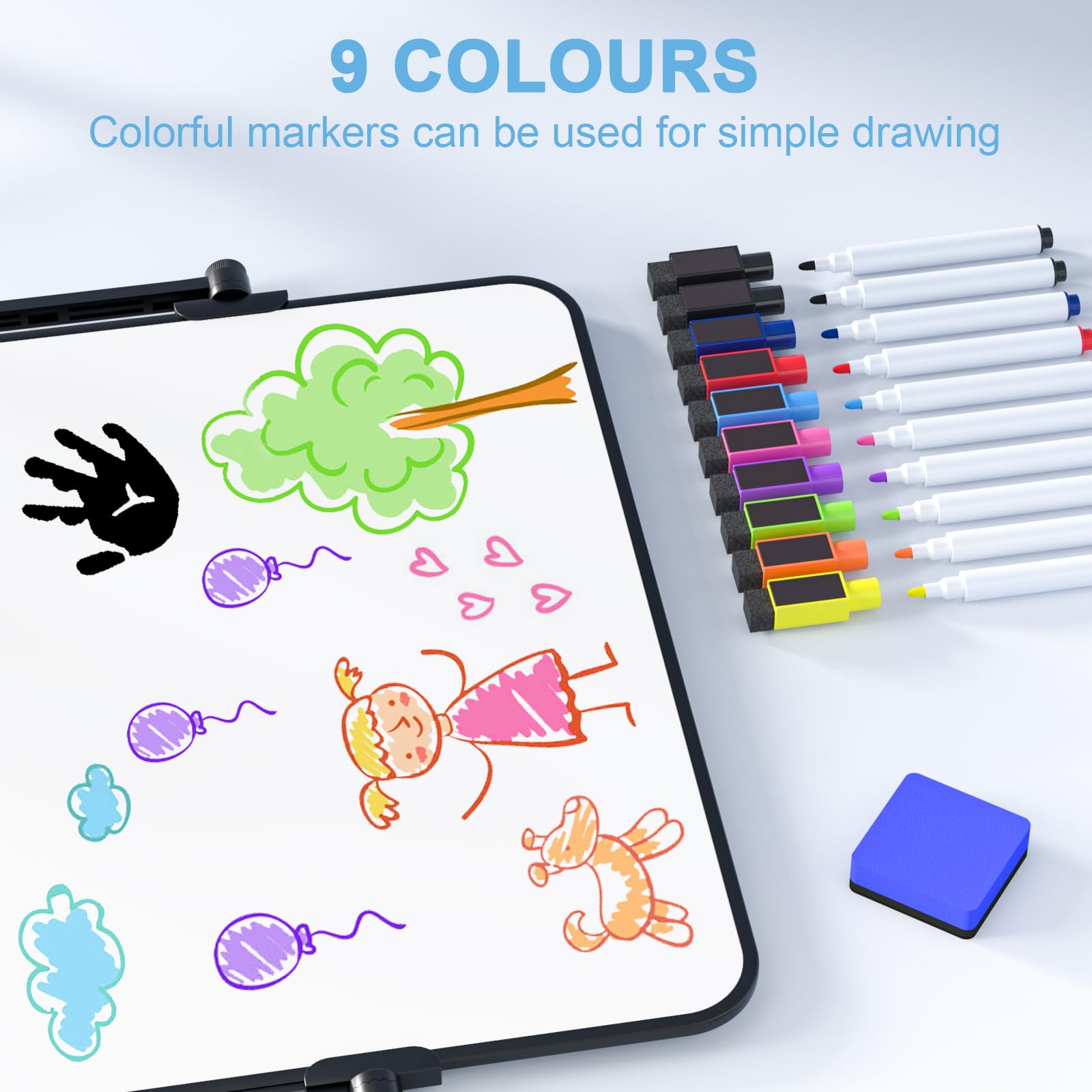 Nicpro Dry Erase Whiteboard A4 with Stand, 21 x 30 cm Double Sided Magnetic Desktop White Board with 10 Pens, 4 Magnets - Image 2