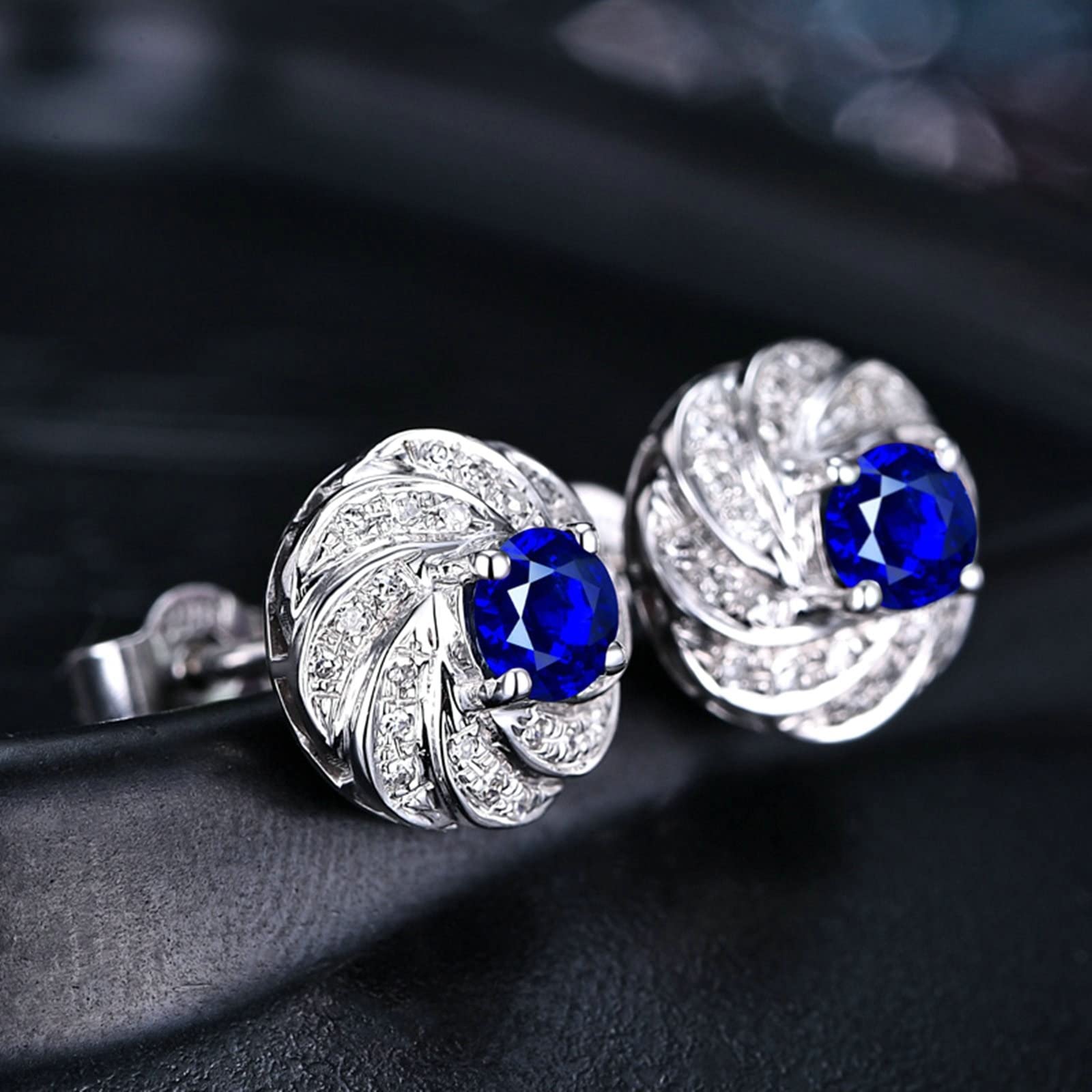 Pendientes de oro real para mujer de 18 quilates Au750 de oro blanco de 0,72 ct, creado en laboratorio, zafiro con diseño trenzado, oro de 18 quilates, colección de oro auténtico, Oro blanco