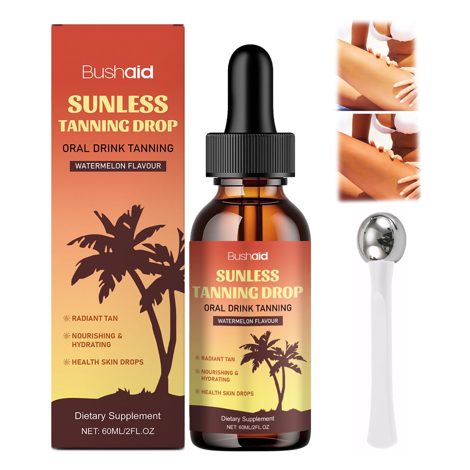 Tanning Drops, 60ml Self Sunless Tan Drops for Face and Body Promotes Natural Skin Tone, Nourishing And Moisturizing with Massage Stick