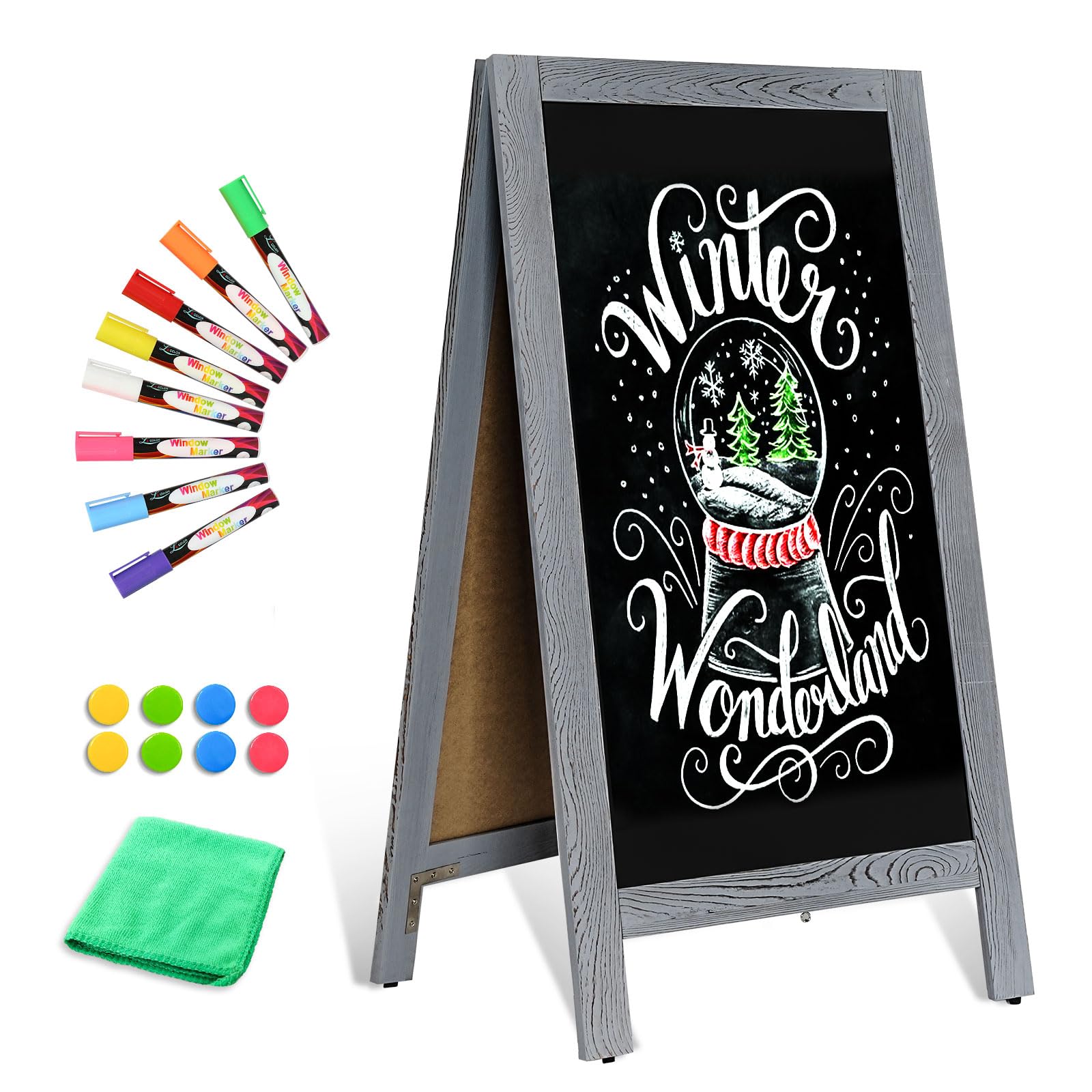 Double-Sided Magnetic 40" x 20" Gray Chalk Board Sign Board
