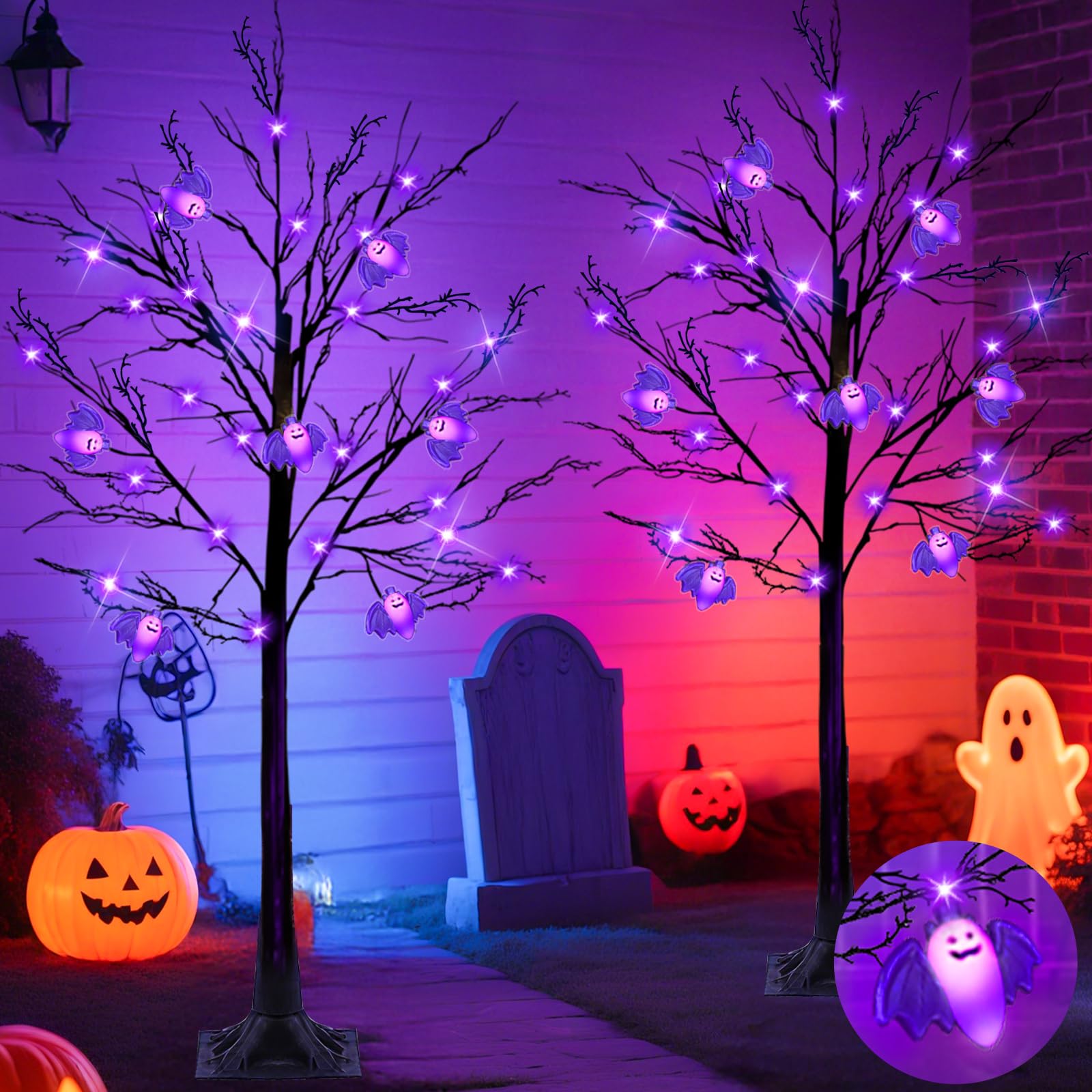 紫色のオプンティア サボテン ダークナイトセット Amazon.com : 2 Pack 4FT Lighted Black Halloween Tree with Timer 96