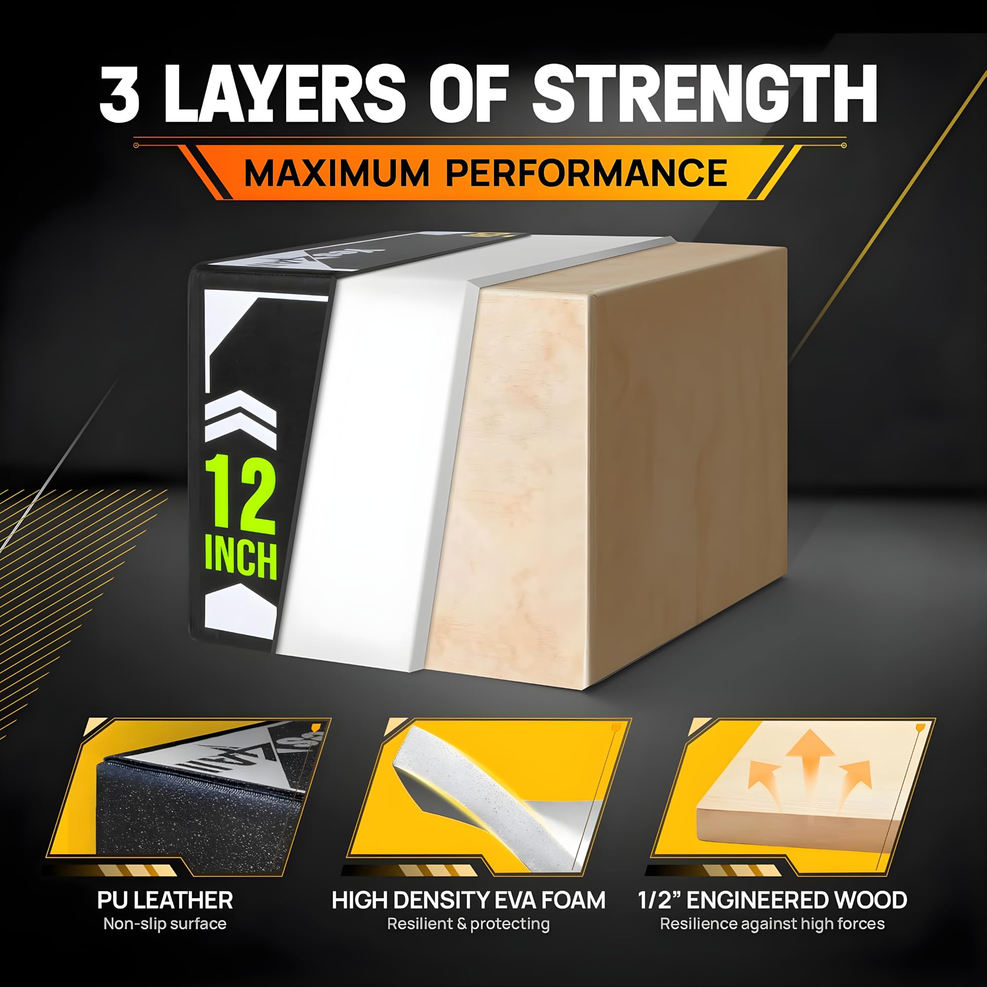 Yes4All Caja pliométrica Suave 3 en 1 con núcleo de Madera, Caja pliométrica de Espuma para Ejercicio, Crossfit, MMA, Entrenamiento pliométrico, Disponible en 4 tamaños