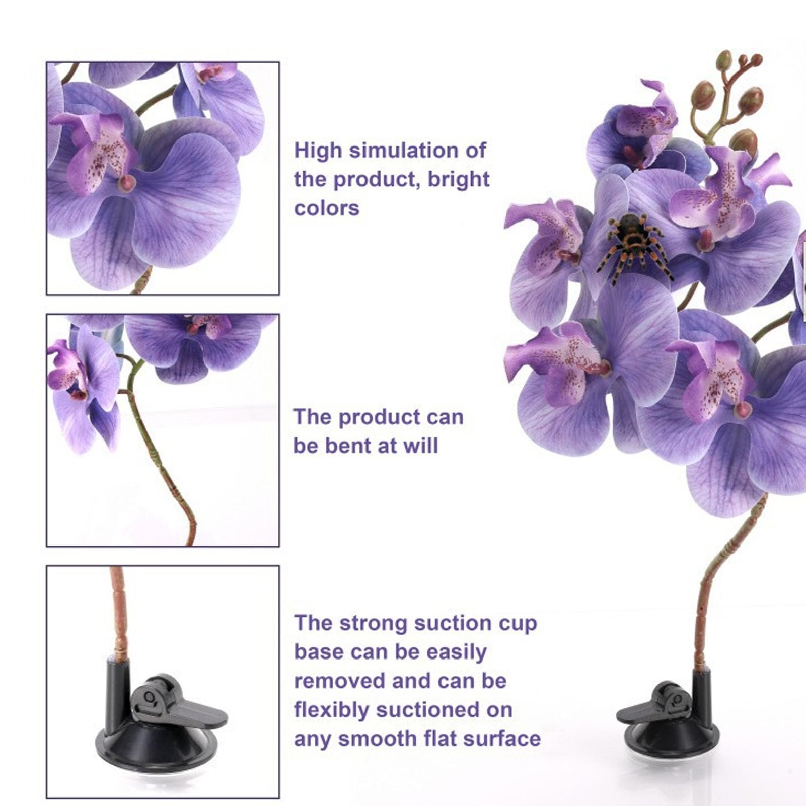 Lot de 2 plantes artificielles pour terrarium d'aquarium avec ventouse - Décoration pour lézards, araignées, serpents