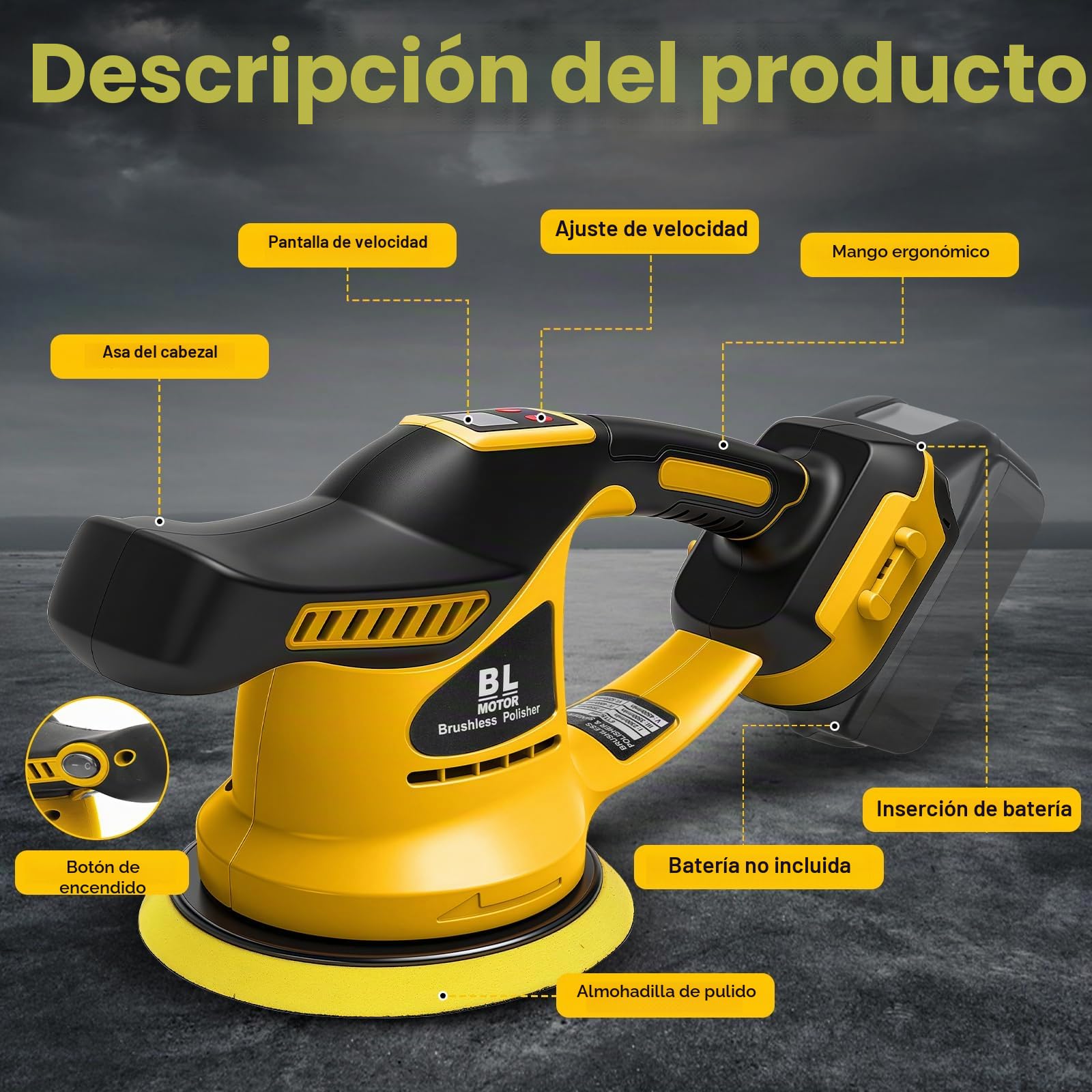 WingFly Pulidora de Búfer Inalámbrica Compatible con Dewalt 18 V, 20 V | Pulidora de Búfer de coche con Accesorios adicionales, 6 Velocidades variables 5200 RPM