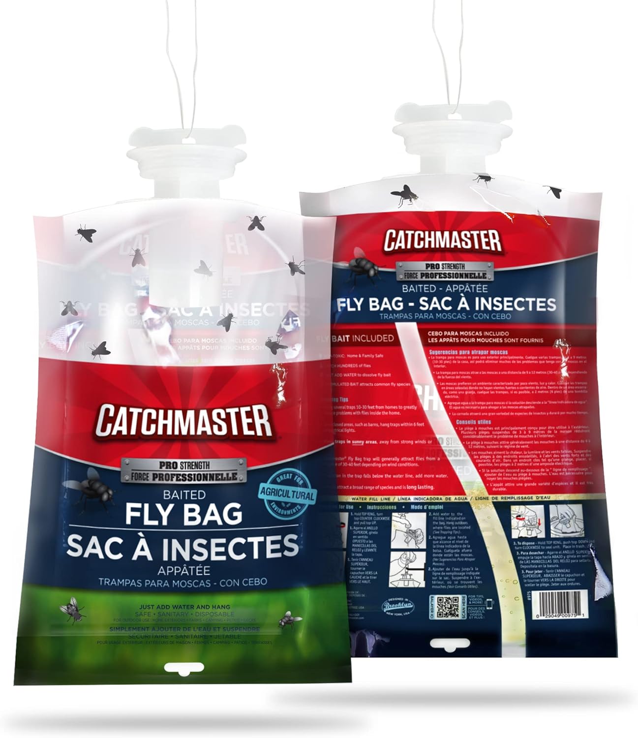 Catchmaster Outdoor Fly Trap Bundle, Giant Fly Glue Trap 3-Pack & Fly Bag 4-Pack, for Garage, Backyard, Pool, Patio & Camping
