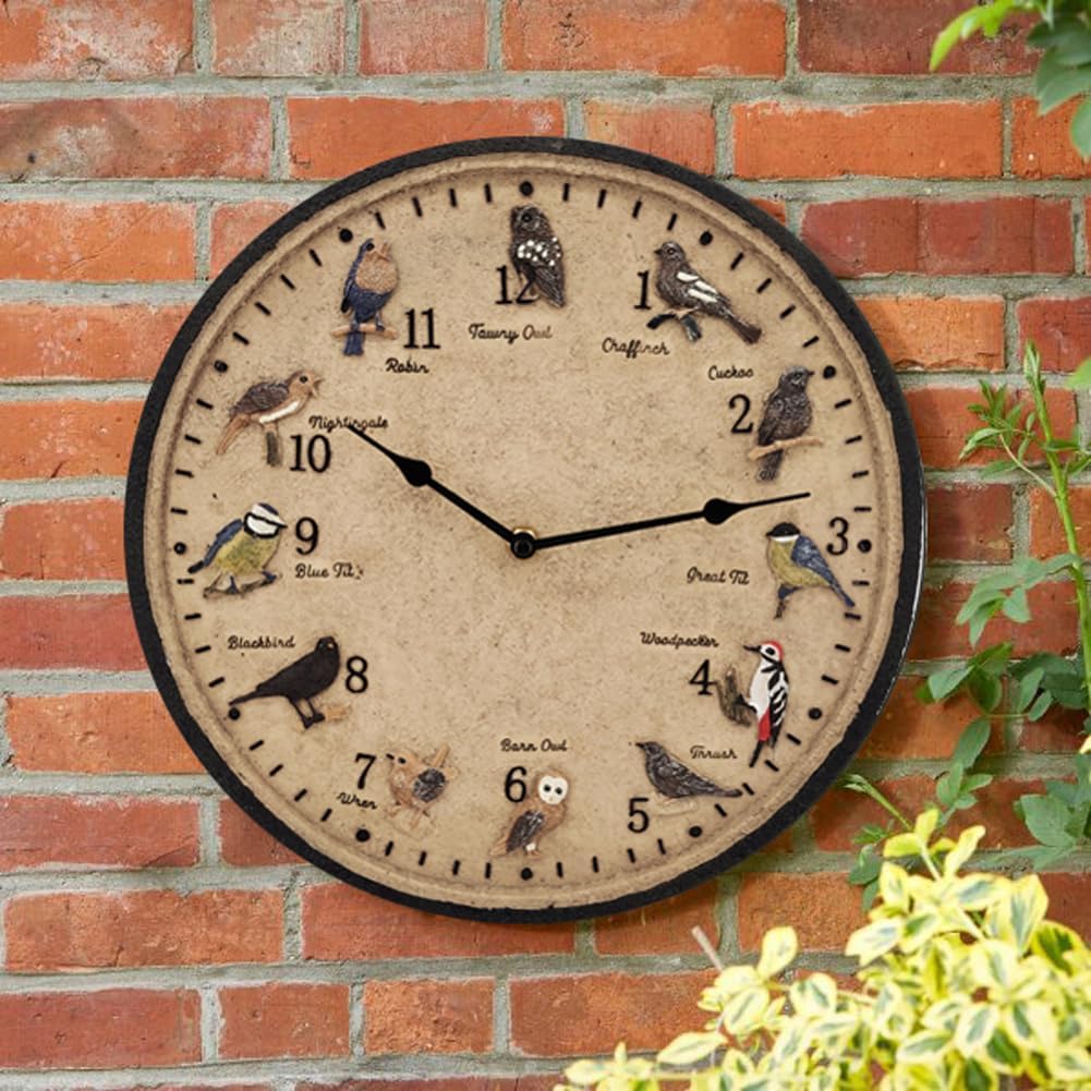 Outdoor Wall Clock for Garden, Patio and Deck, Decorative Birds Wall Clock, 12in Garden Clock Waterproof Clocks -Not Silent (12 Birds)